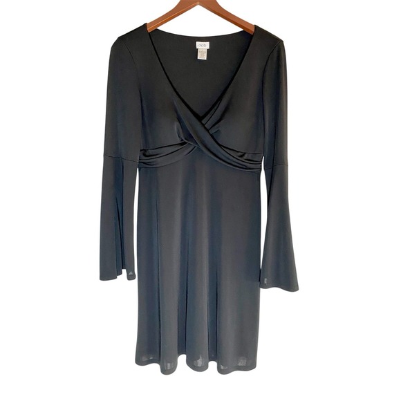 Cache Black bell Sleeve Dress Size 8 A line Empire waist Career Cocktail Midi - Picture 1 of 7